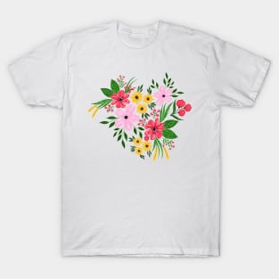 Cute Pink Red Spring Floral Hand Paint Design T-Shirt